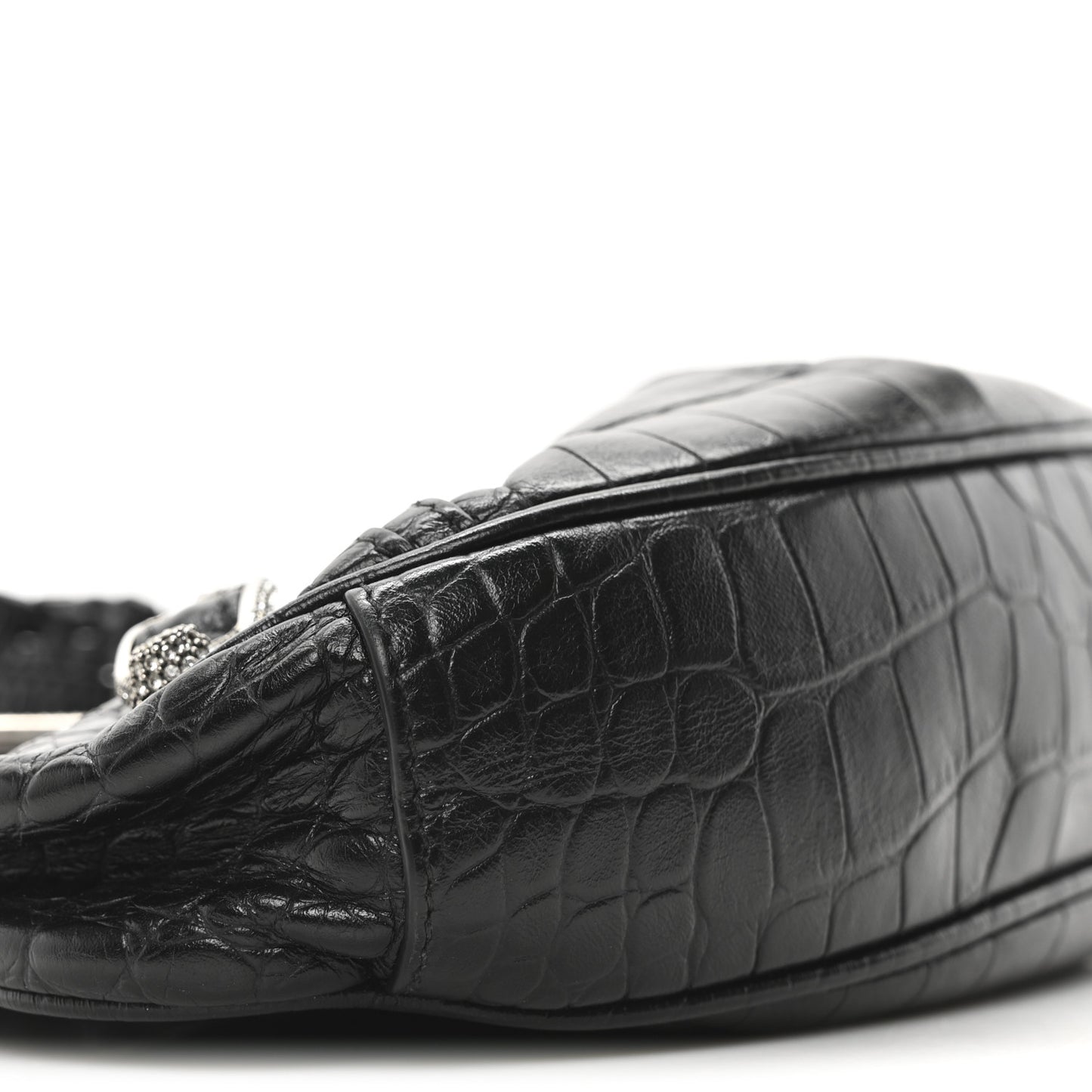 Extra Supple Calfskin Crystal Crocodile Embossed Le Cagole Shoulder Bag XS Black