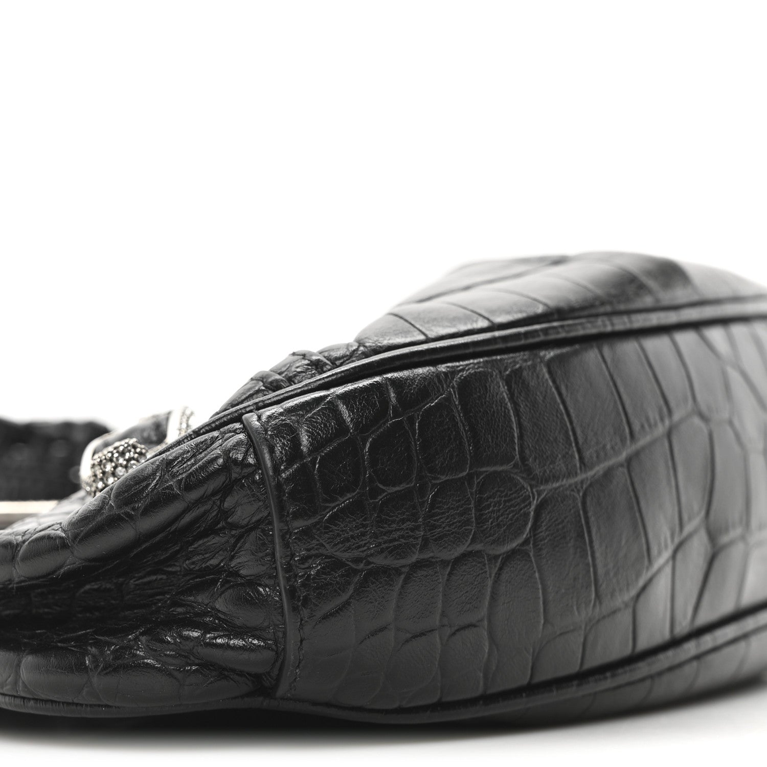 Balenciaga Extra Supple Calfskin Crystal Crocodile Embossed Le Cagole Shoulder Bag XS Black 10 of 11