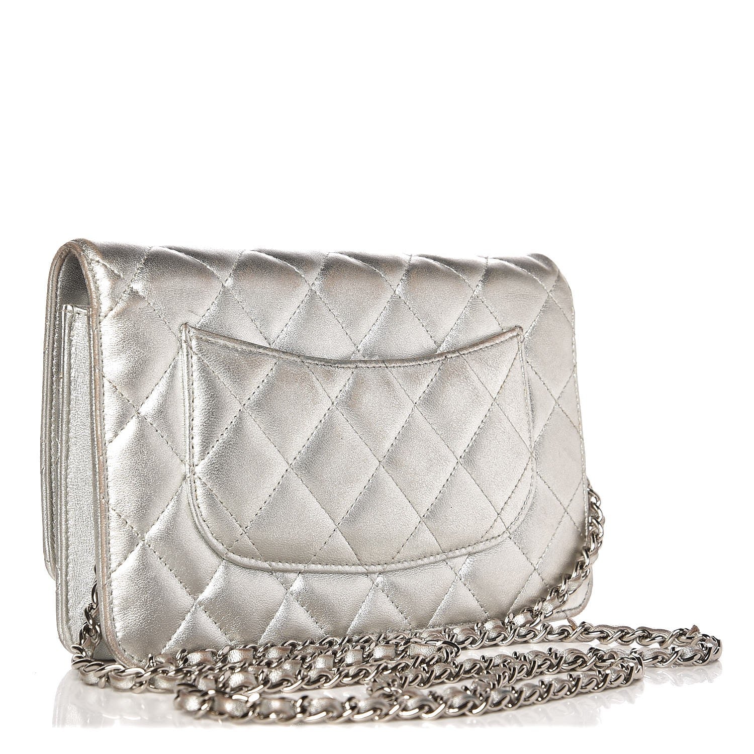 Chanel Metallic Lambskin Wallet On Chain WOC Silver 3 of 14