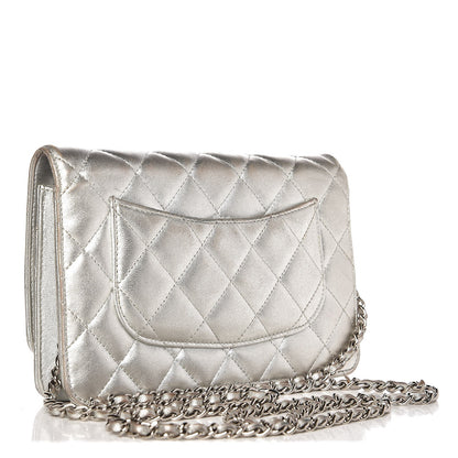 Chanel Metallic Lambskin Wallet On Chain WOC Silver 3 of 14