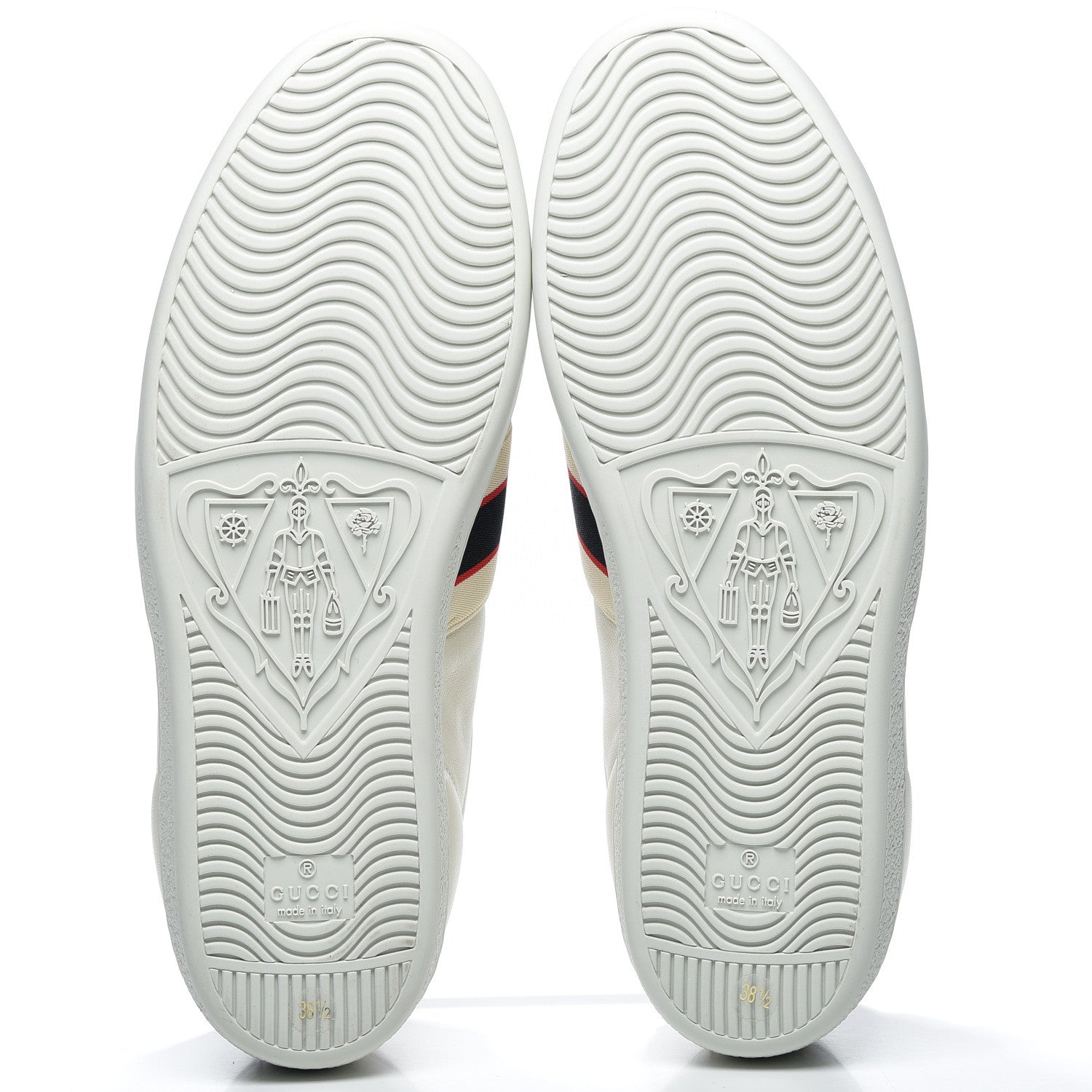Gucci Calfskin Stripe Womens New Ace Sneakers 38.5 New Mystic White Ecru Red Flame 9 of 12