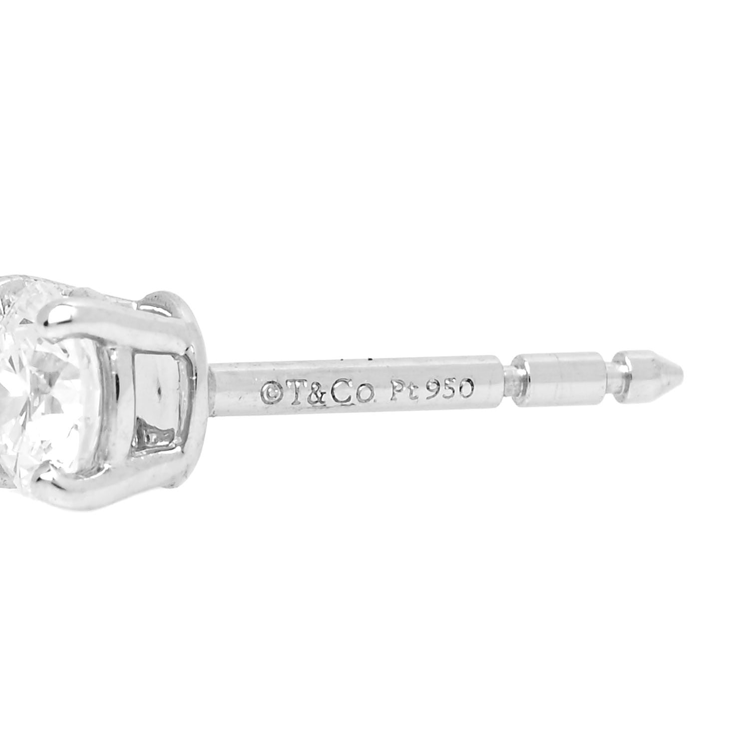 Tiffany Platinum Diamond .60ctw Solitaire Earrings 4 of 5