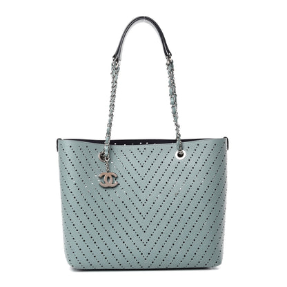 Chanel Perforated Grained Calfskin Large Shopping Tote Green 3 of 14