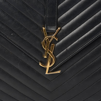 Saint Laurent Smooth Calfskin Matelasse Chevron Large Monogram Satchel Black 10 of 10
