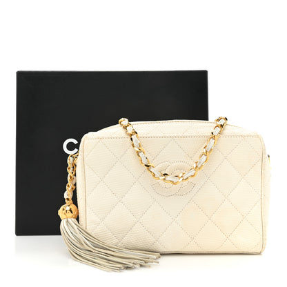 Chanel Lizard Diamond Quilted Tassel Camera Case White 21 of 21