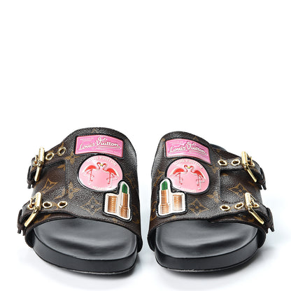 Louis Vuitton Monogram Patch Work World Tour Bom Dia Flat Mule 40 Black 2 of 11