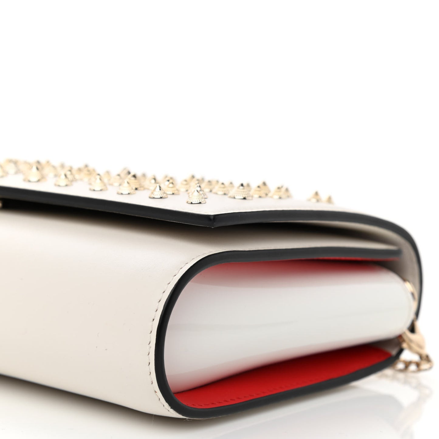 Calfskin Patent Calfskin Spikes Paloma Clutch White