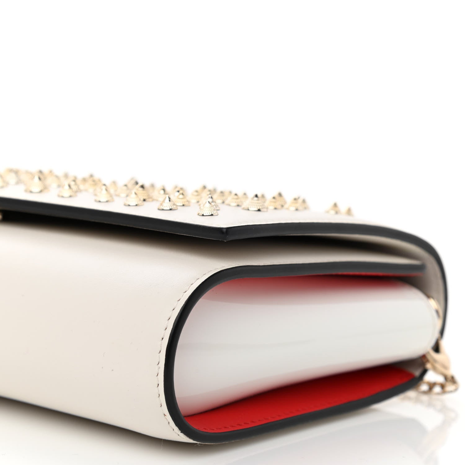 Christian Louboutin Calfskin Patent Calfskin Spikes Paloma Clutch White 7 of 7