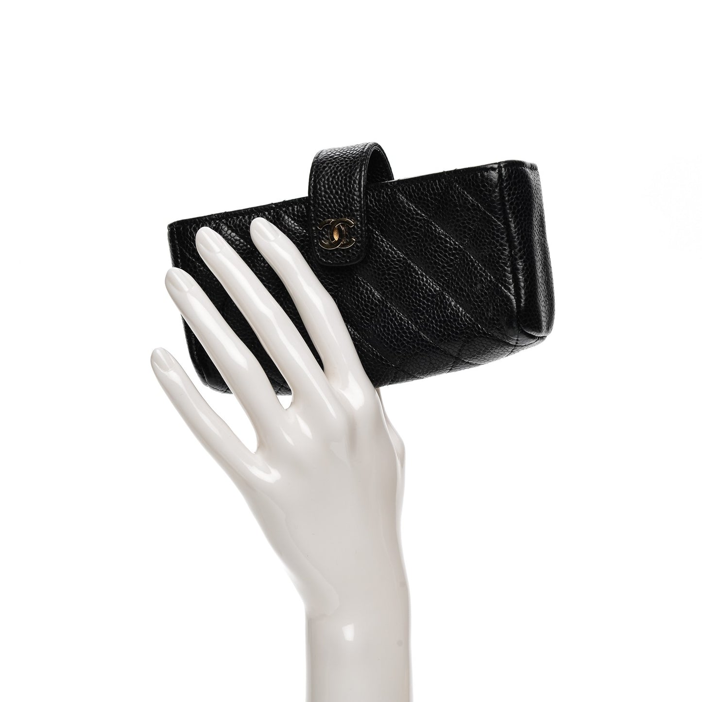 Caviar Quilted Mini Phone Holder Clutch Black