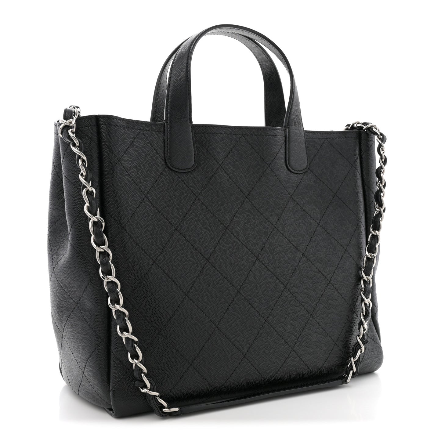Caviar Stitched Medium Lady Coco Shopping Tote Black