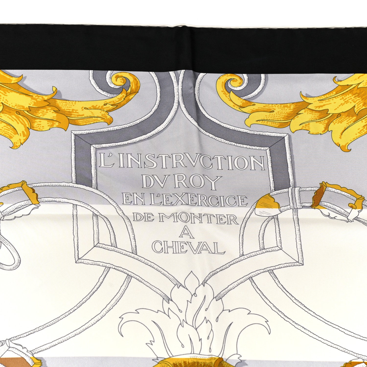 Hermes Silk L Instruction Du Roy Scarf 90 Black Gris Or 5 of 5