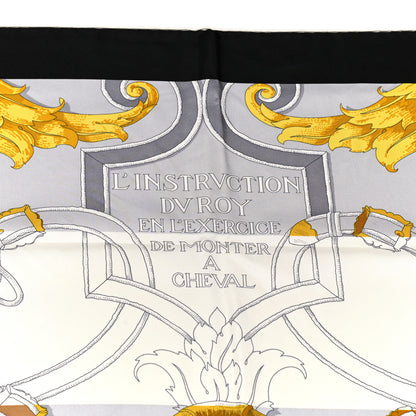 Hermes Silk L Instruction Du Roy Scarf 90 Black Gris Or 5 of 5
