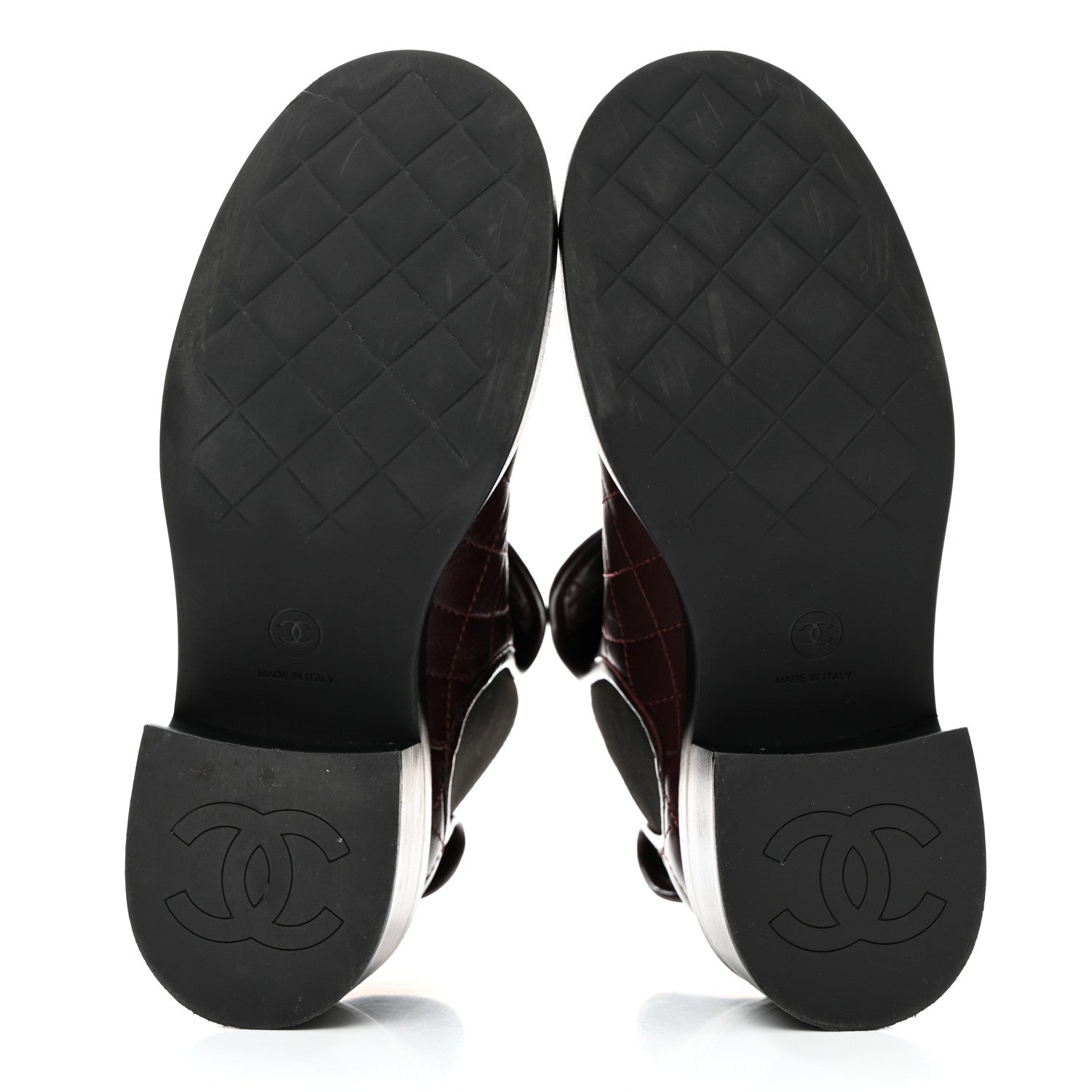 Chanel Lambskin Quilted Cap Toe CC Turnlock Booties 36 Burgundy Black 5 of 9