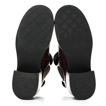 Chanel Lambskin Quilted Cap Toe CC Turnlock Booties 36 Burgundy Black 5 of 9