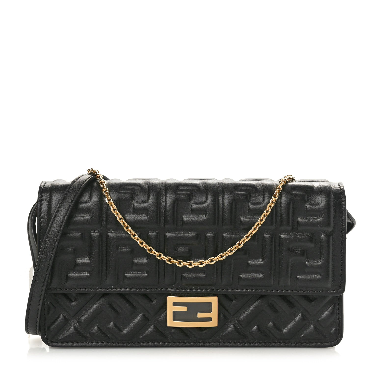 Fendi Nappa Matisse FF Embossed Wallet On Chain Black 1 of 10