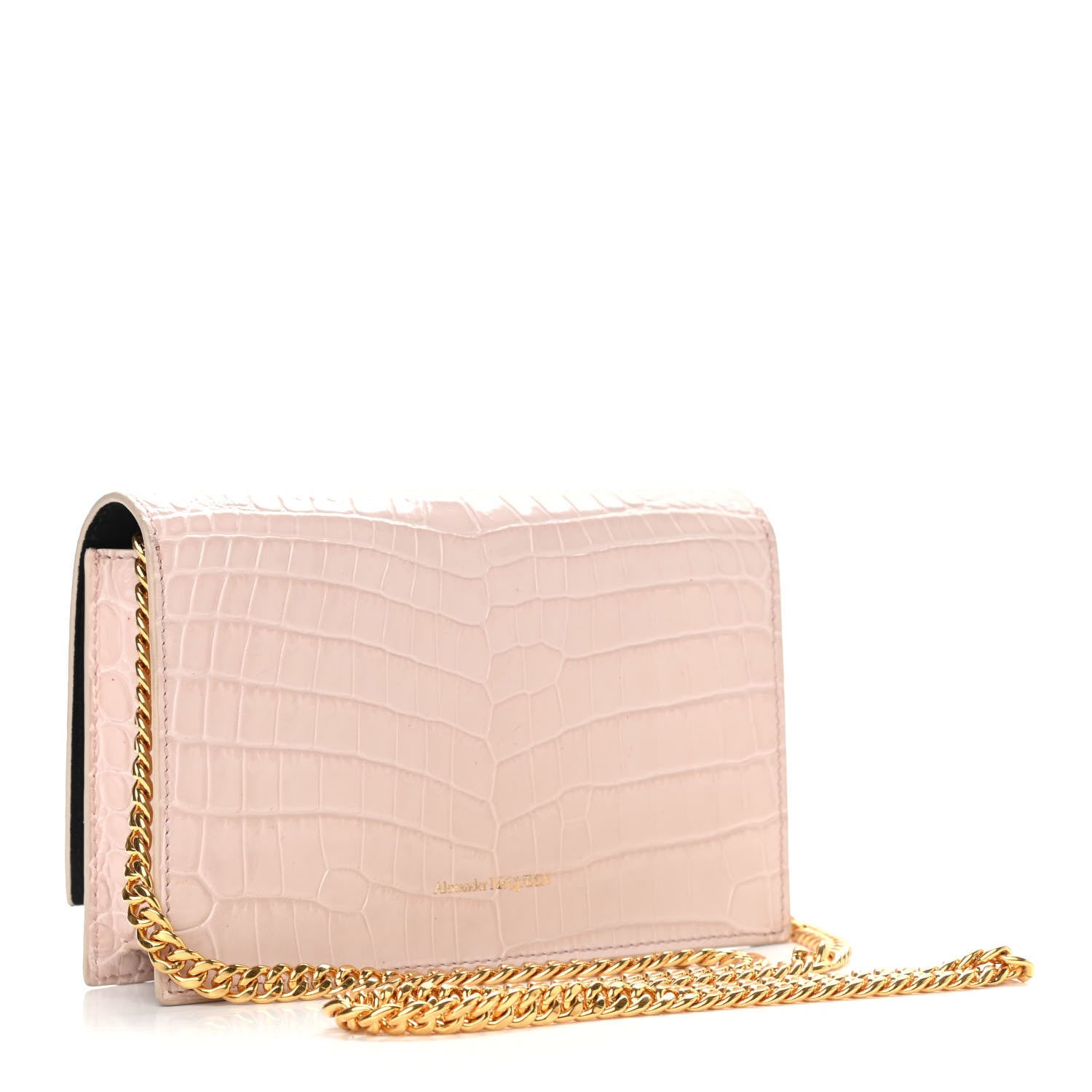 Alexander McQueen Calfskin Crocodile Embossed Skull Mini Crossbody Bag Light Pink 3 of 9