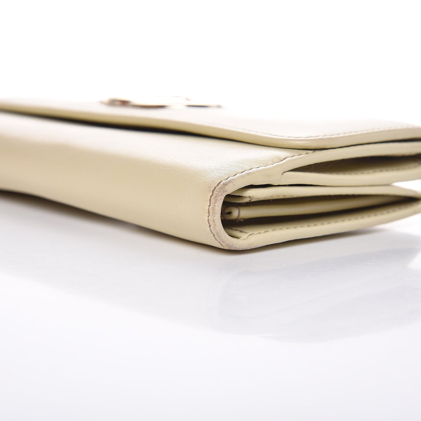 Calfskin Suede Britt Continental Flap Wallet Ivory