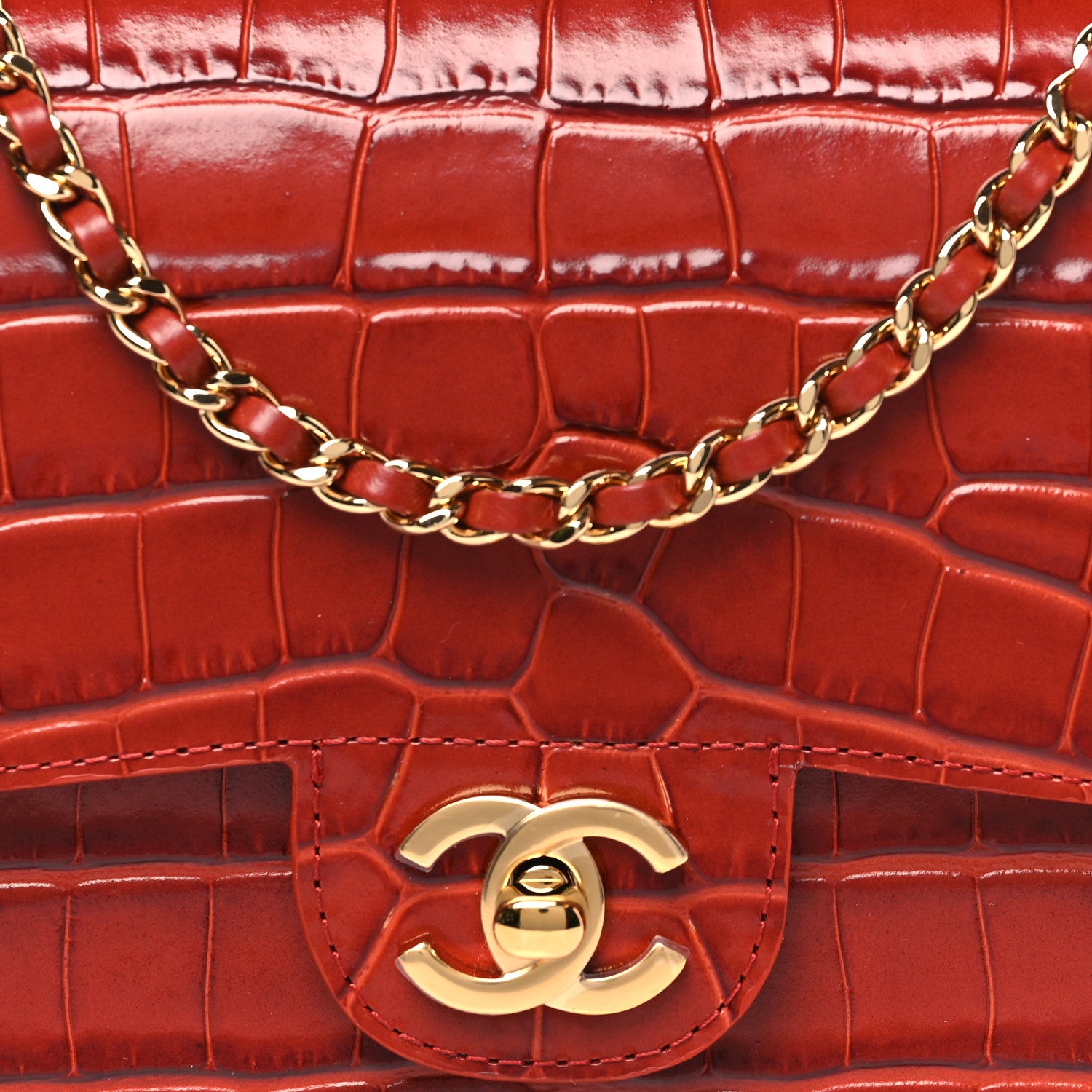 Chanel Calfskin Crocodile Embossed Turn Around Mini Flap Burgundy 8 of 11