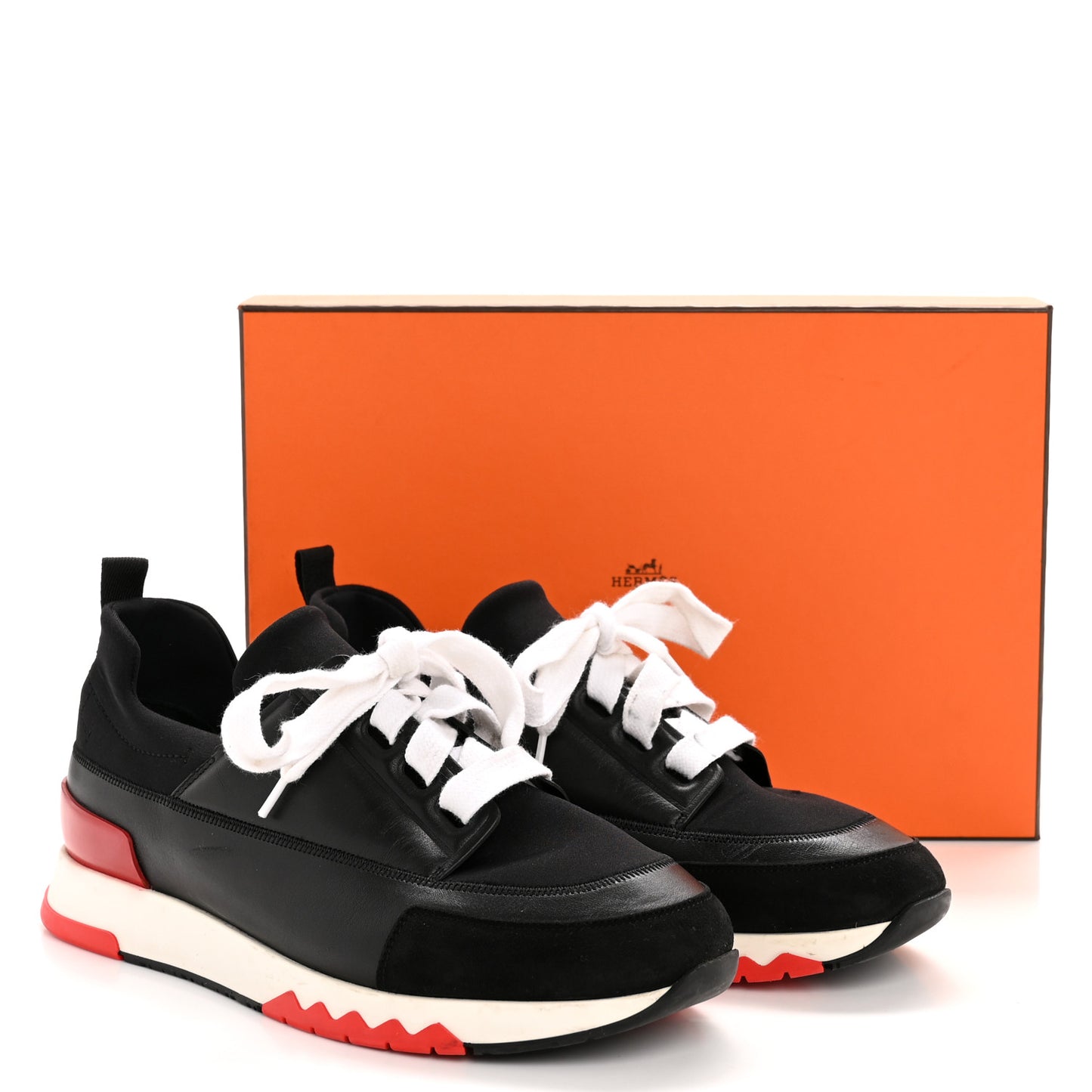 Calfskin Technical Canvas Suede Goatskin Womens Stadium Sneakers 37.5 Black