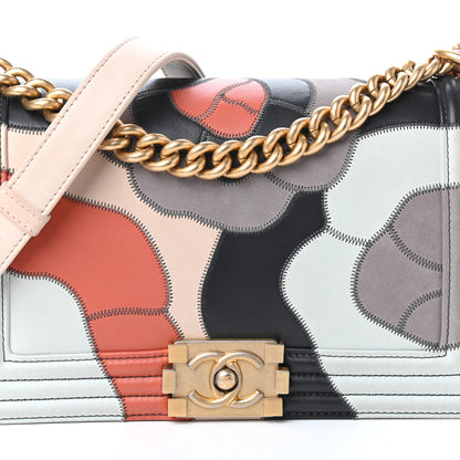 Chanel Lambskin Suede Patchwork Medium Act I Camellia Boy Flap Charcoal Brown Pink 8 of 10