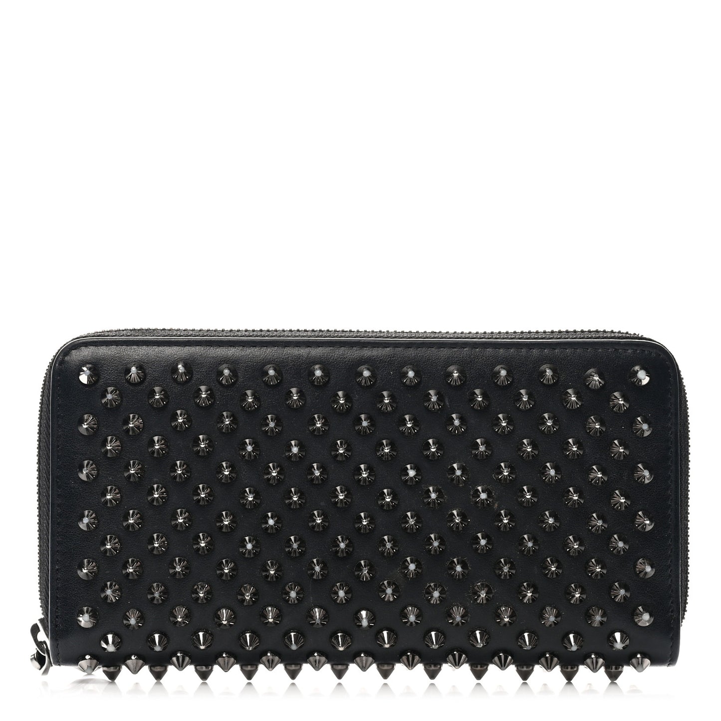 Calfskin Panettone Spiked Zip Around Wallet Black