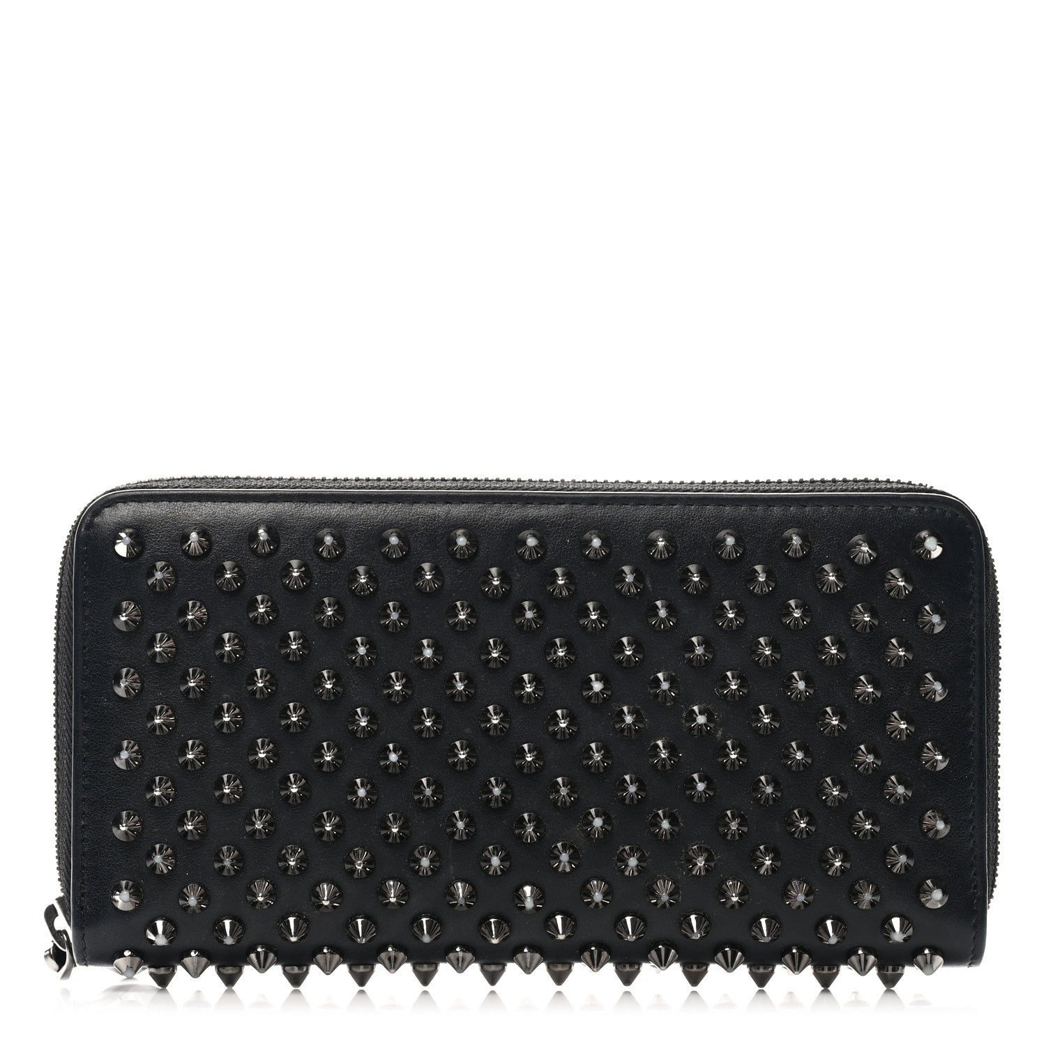 Christian Louboutin Calfskin Panettone Spiked Zip Around Wallet Black 1 of 9