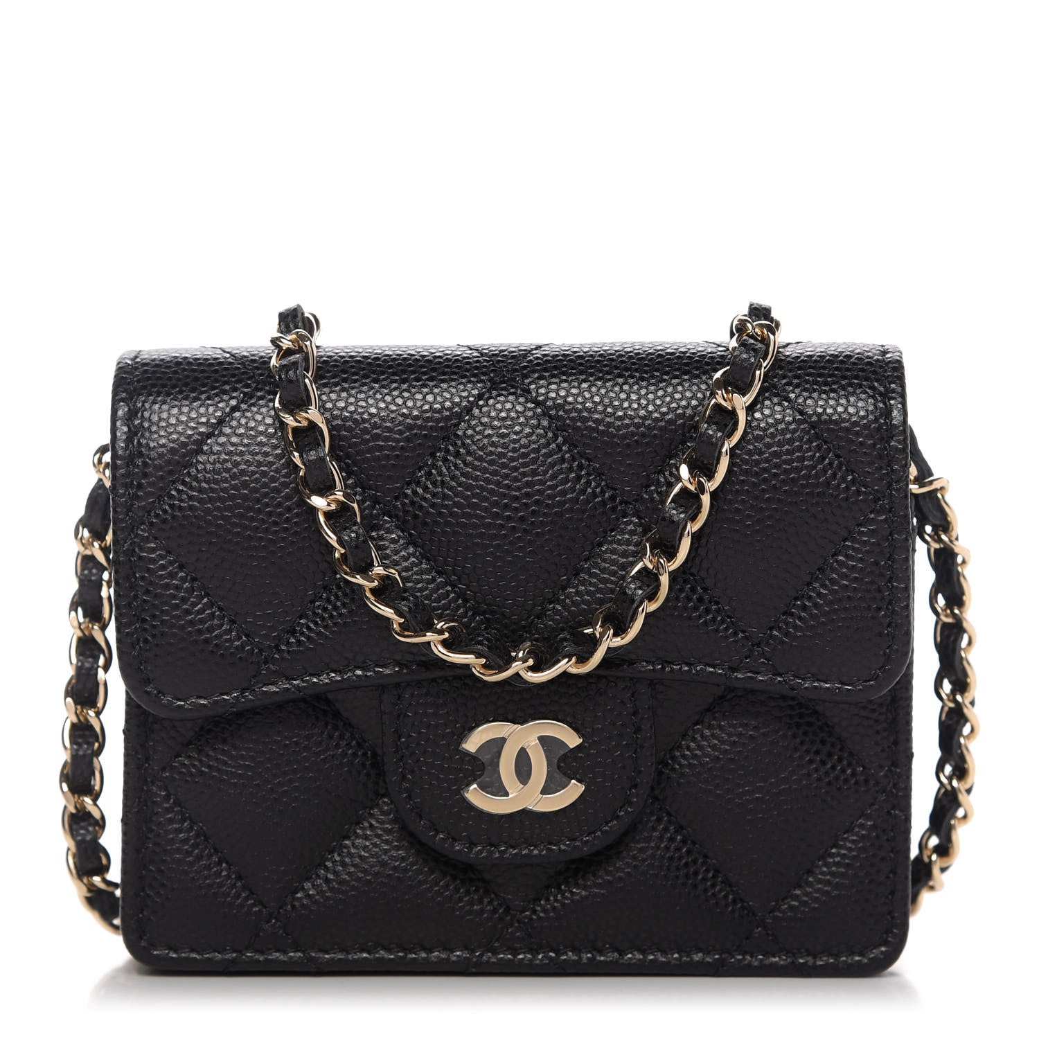 Chanel Caviar Quilted Flap Card Holder On Chain Black 1 of 11