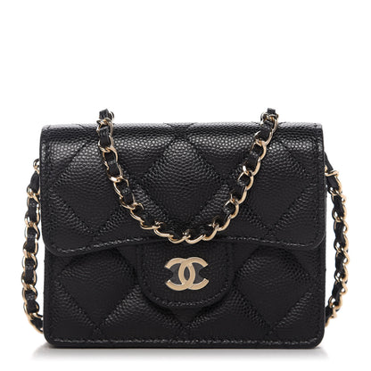 Chanel Caviar Quilted Flap Card Holder On Chain Black 1 of 11