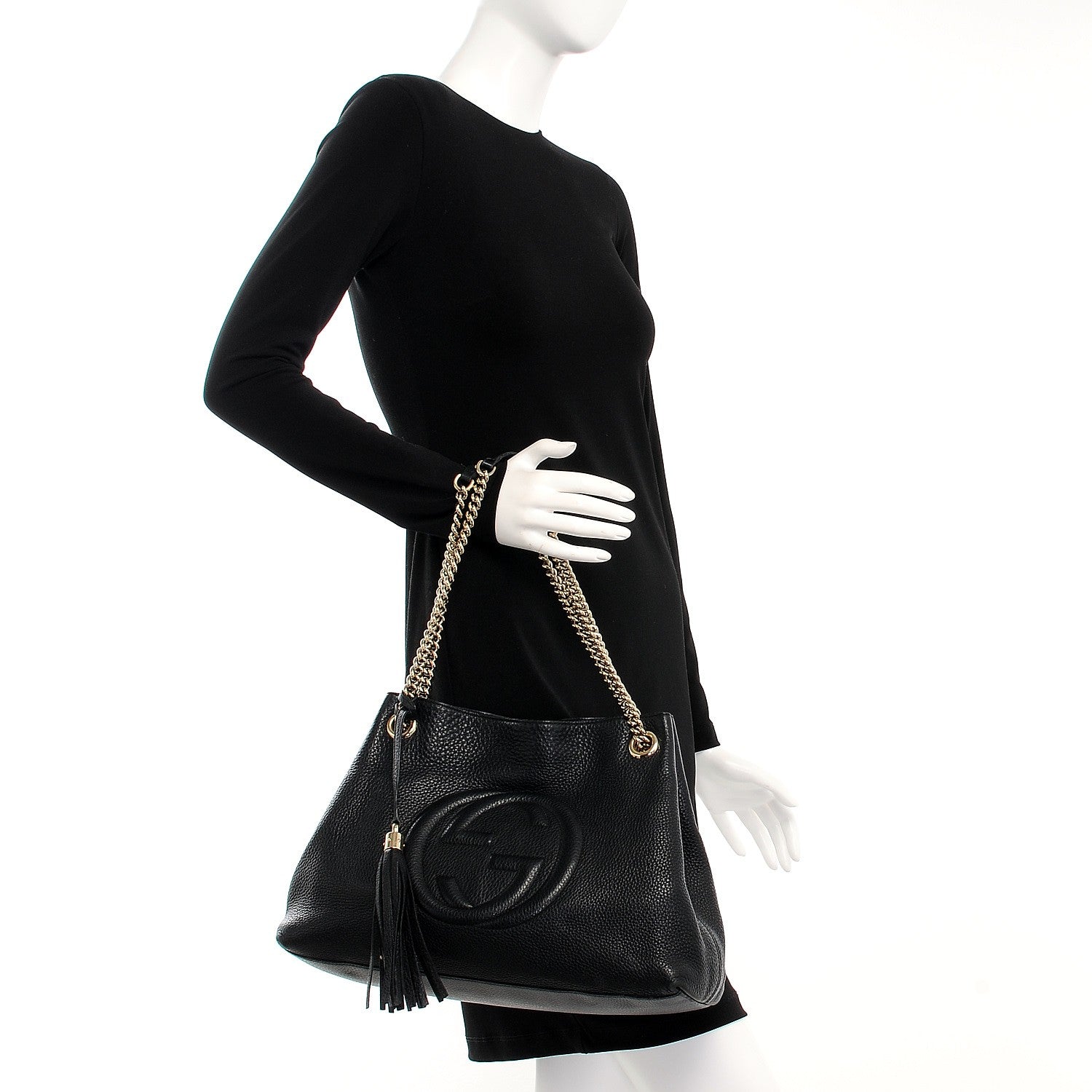 Gucci Pebbled Calfskin Medium Soho Chain Shoulder Bag Black 2 of 16