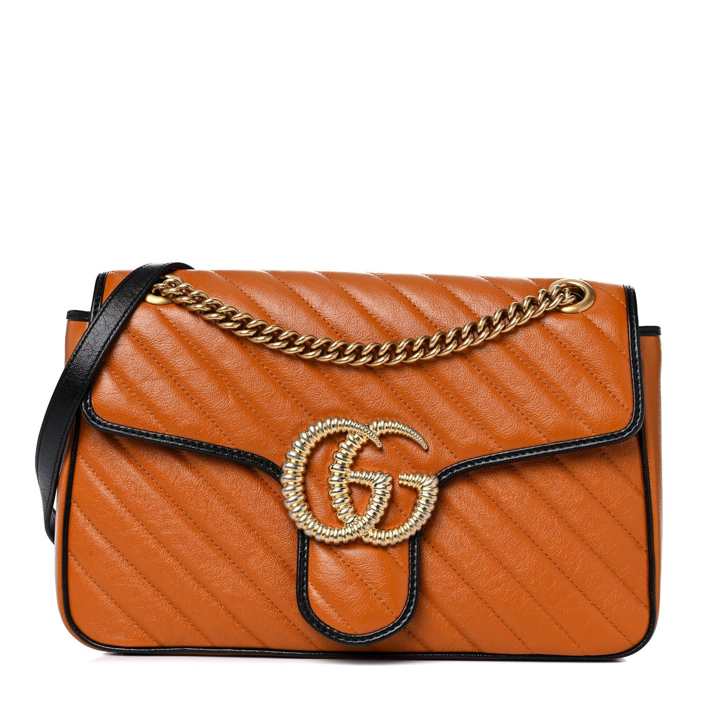 Azalea Calfskin Matelasse Diagonal Medium Torchon GG Marmont Shoulder Bag Cognac Black