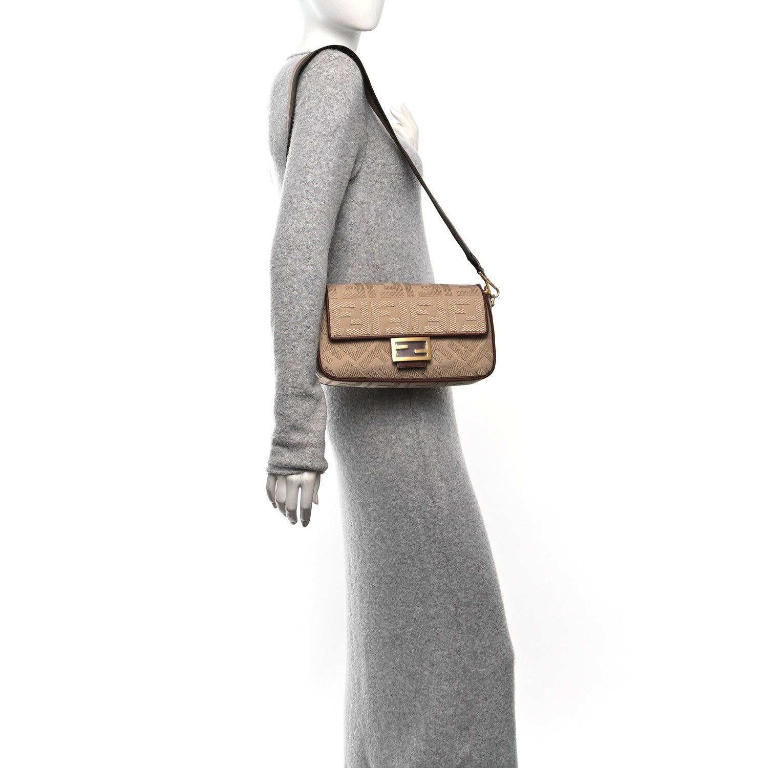 Fendi Sardinian Jacquard Vitello King FF 1974 Embroidered Baguette Sand Ghianda 2 of 10