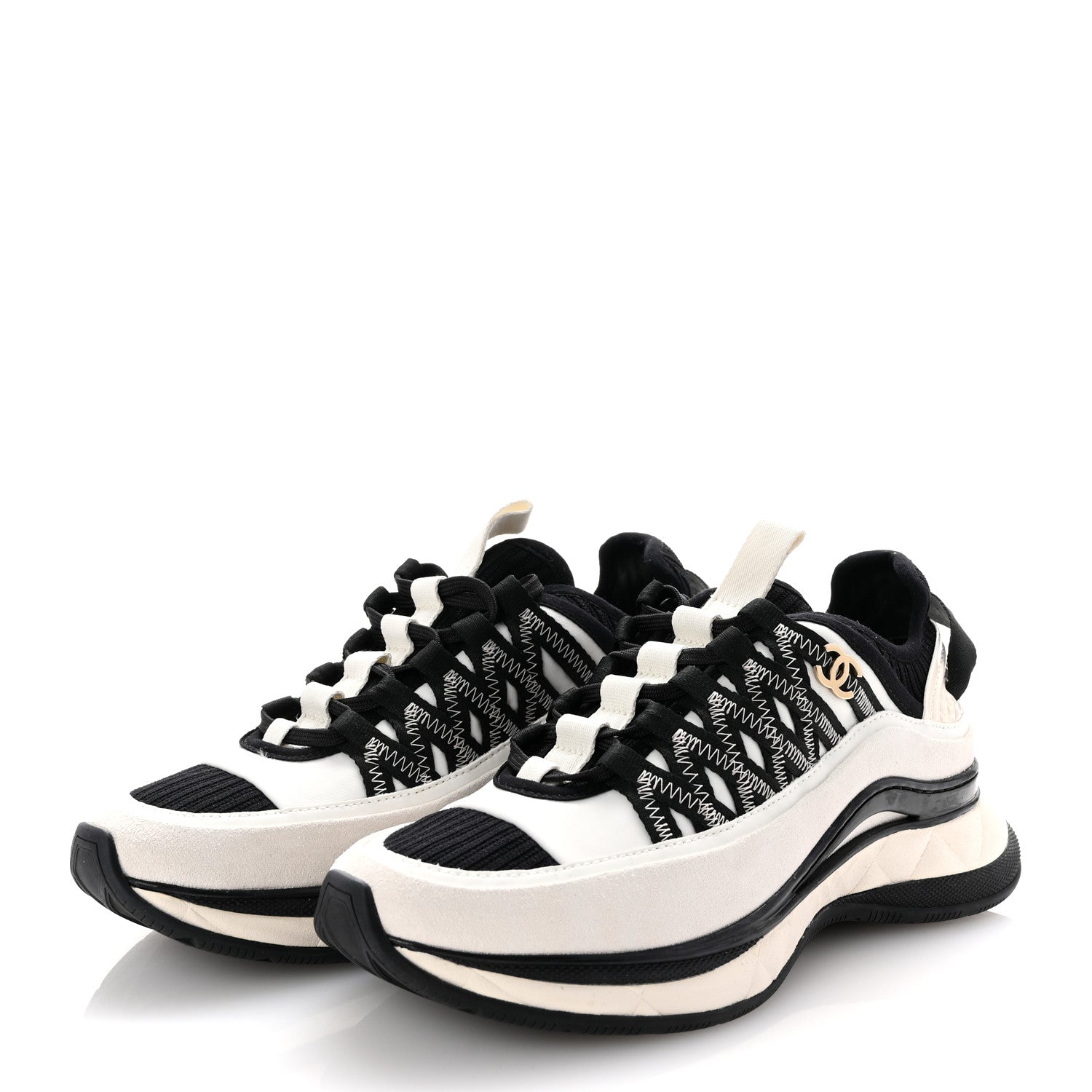 Chanel Fabric Suede Calfskin Sneakers 36 White Black 4 of 10