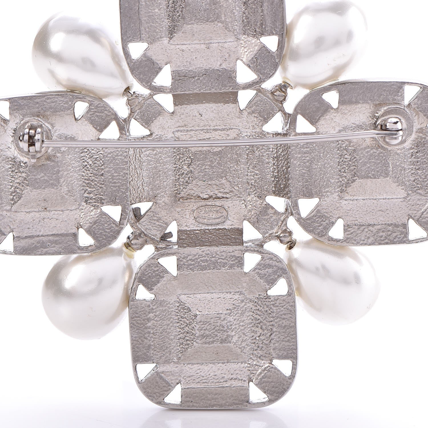 Chanel Pearl Crystal Baguette Brooch Silver 4 of 5