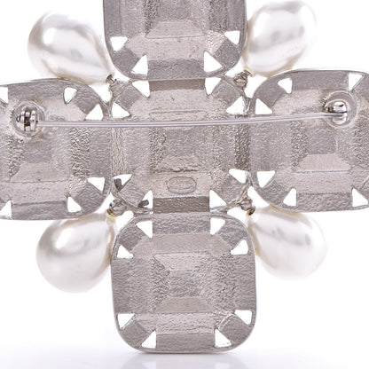 Chanel Pearl Crystal Baguette Brooch Silver 4 of 5
