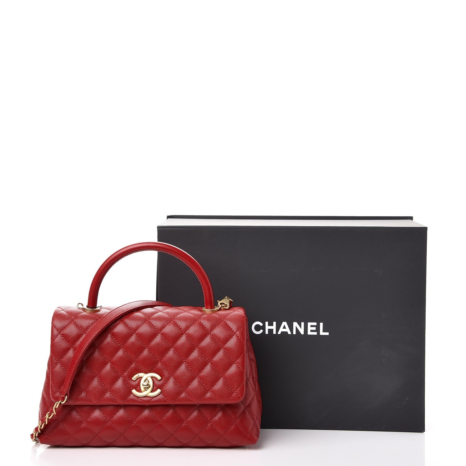 Chanel Caviar Quilted Small Coco Handle Flap Red 8 of 8