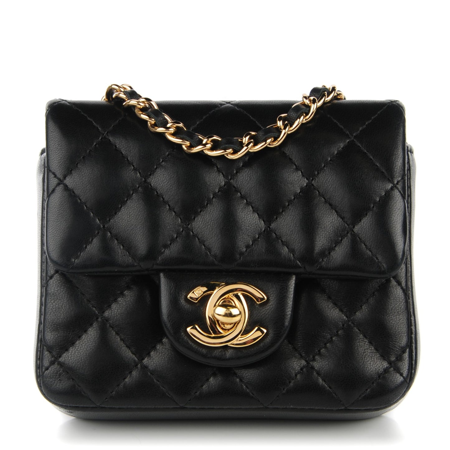 Lambskin Quilted Mini Square Flap Black