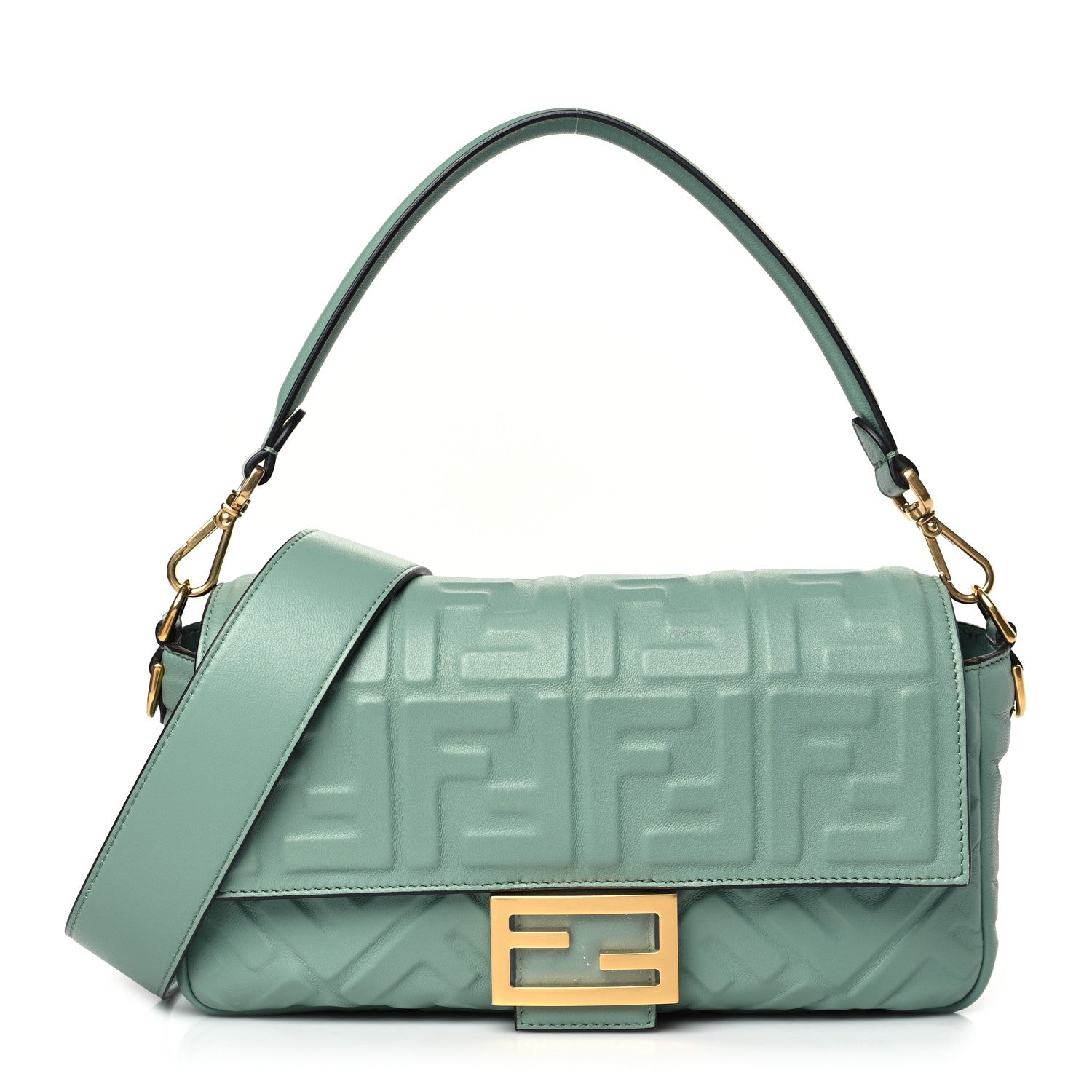 Fendi Nappa FF 1974 Embossed Baguette Menta 1 of 9