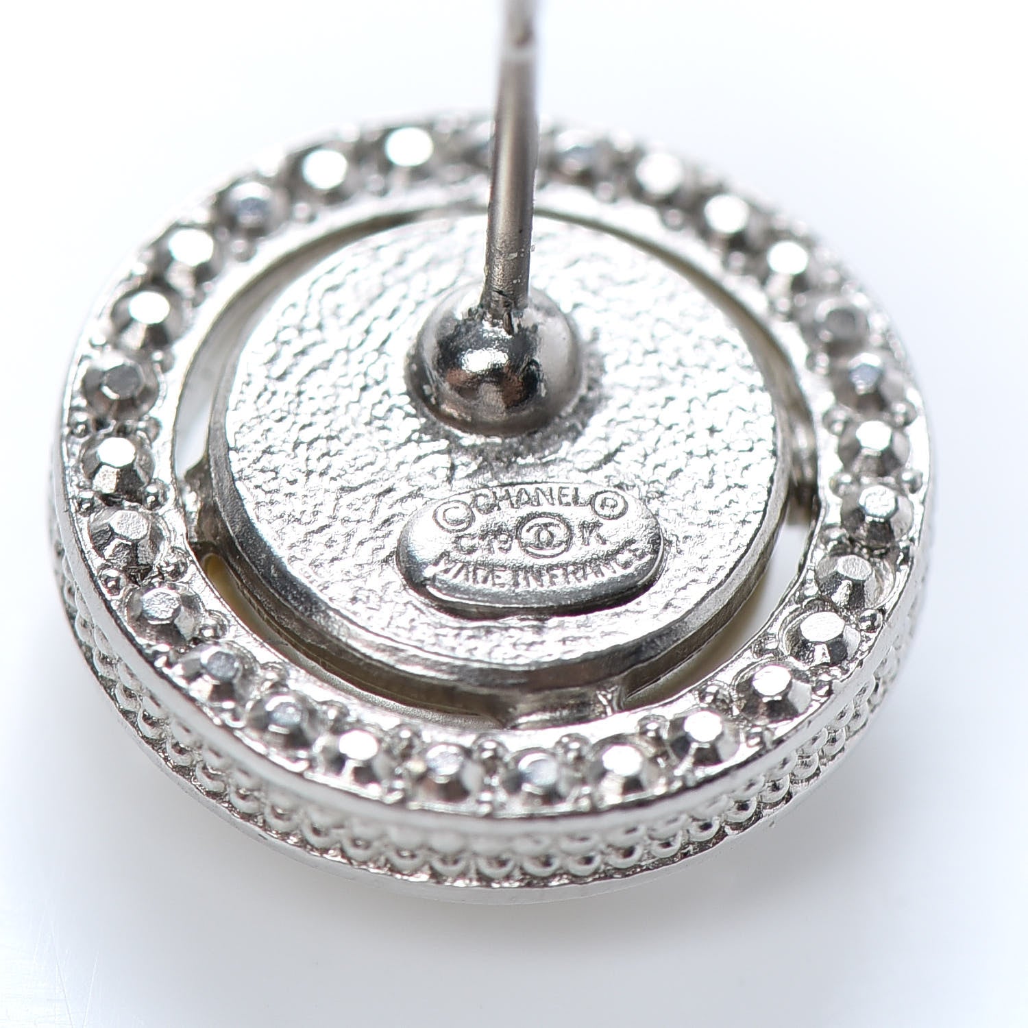 Chanel Pearl Crystal CC Round Earrings Silver 4 of 4