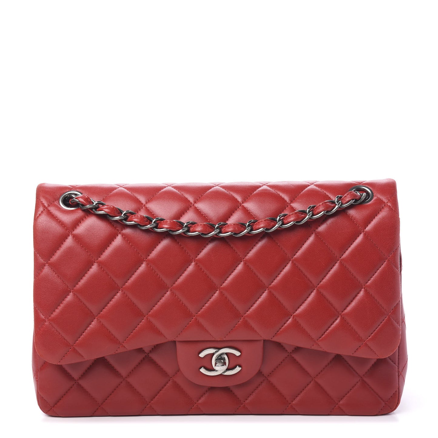Lambskin Quilted Jumbo Double Flap Red