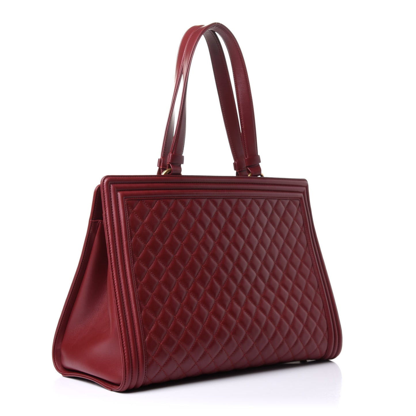 Lambskin Quilted Boy Shopping Tote Dark Red