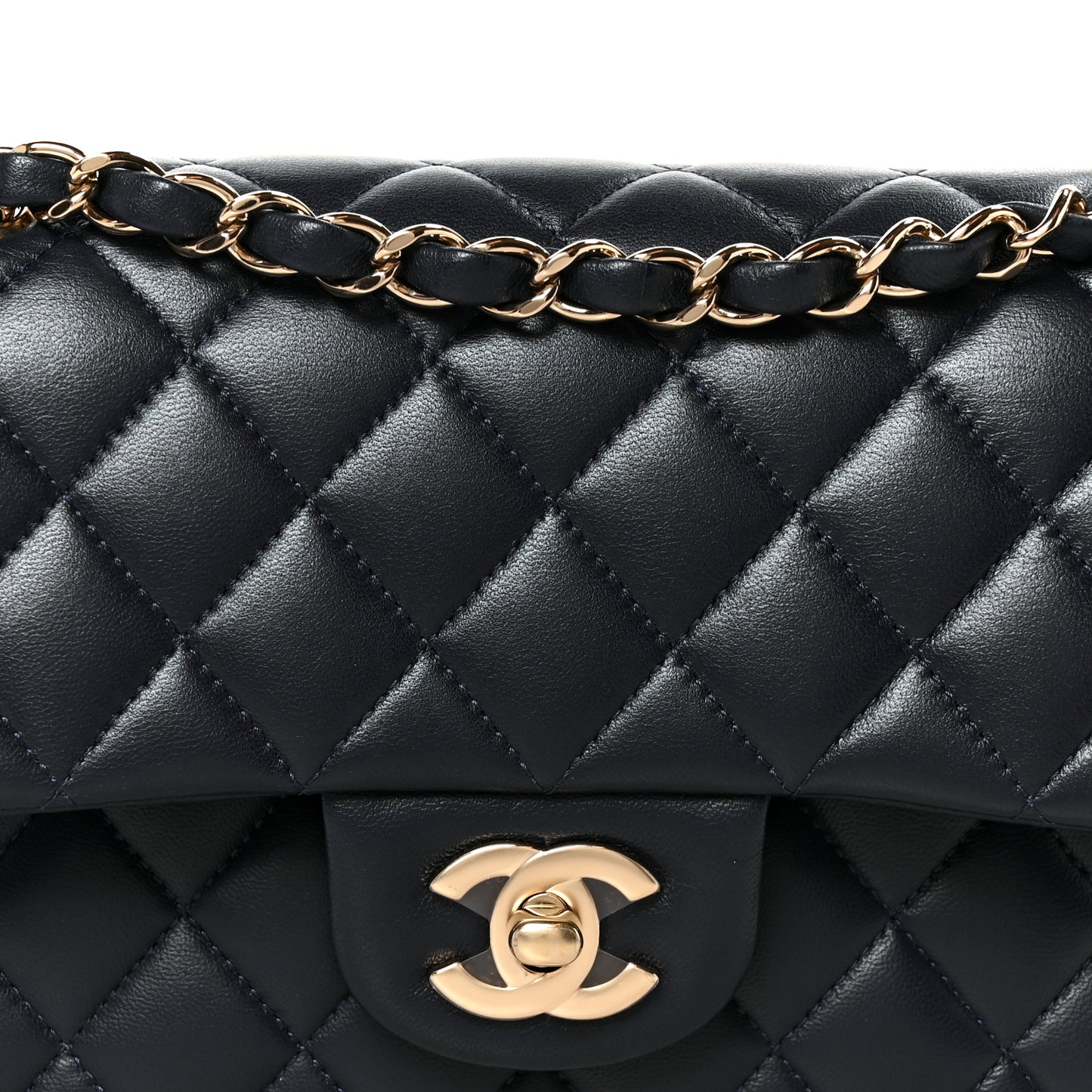 Lambskin Quilted Small Double Flap Navy