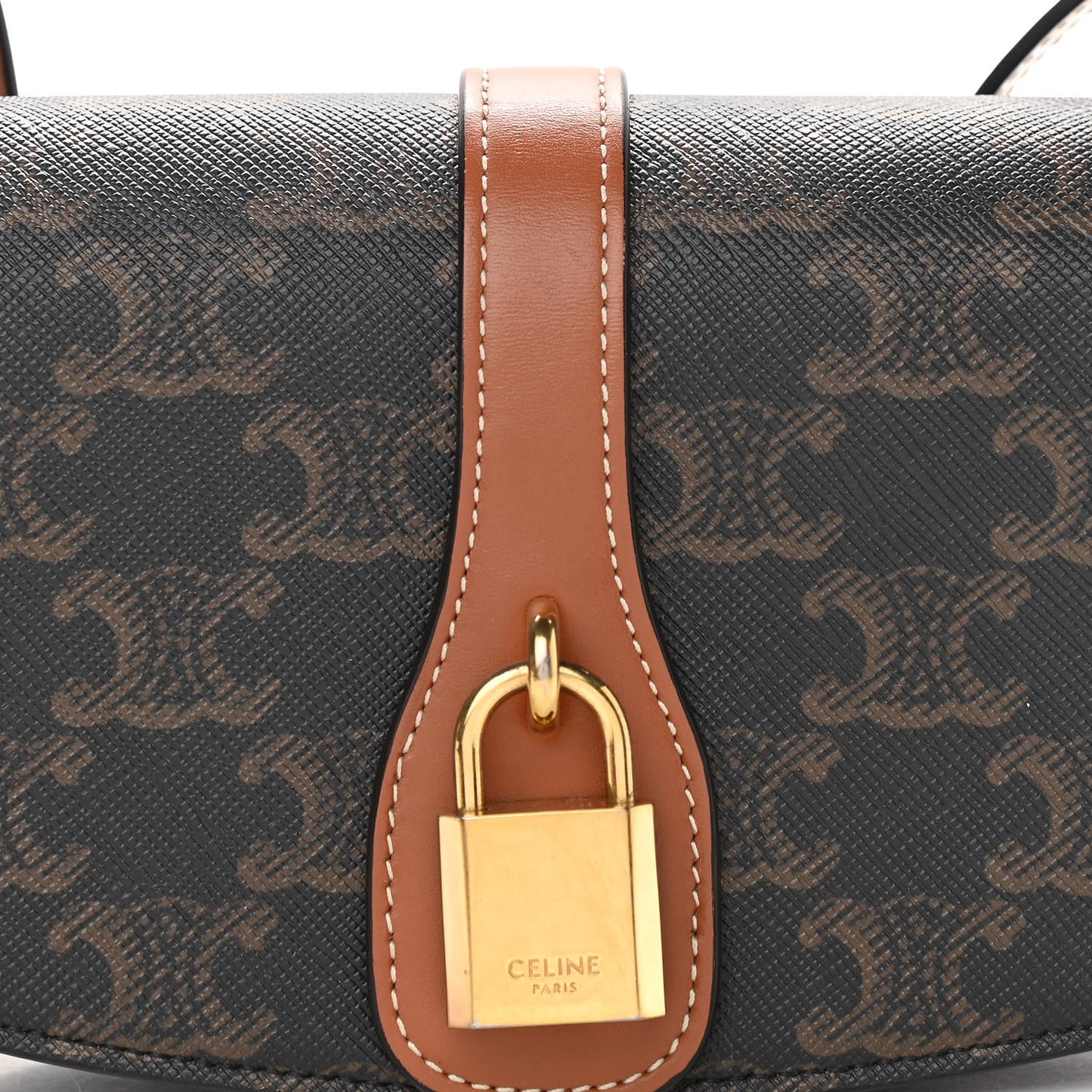 Triomphe Canvas Calfskin Tabou Clutch on Strap Tan