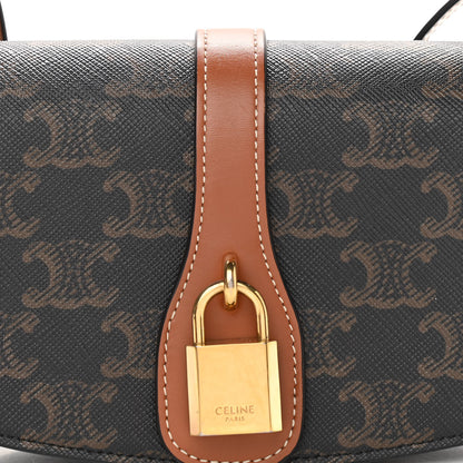 Celine Triomphe Canvas Calfskin Tabou Clutch on Strap Tan 8 of 11