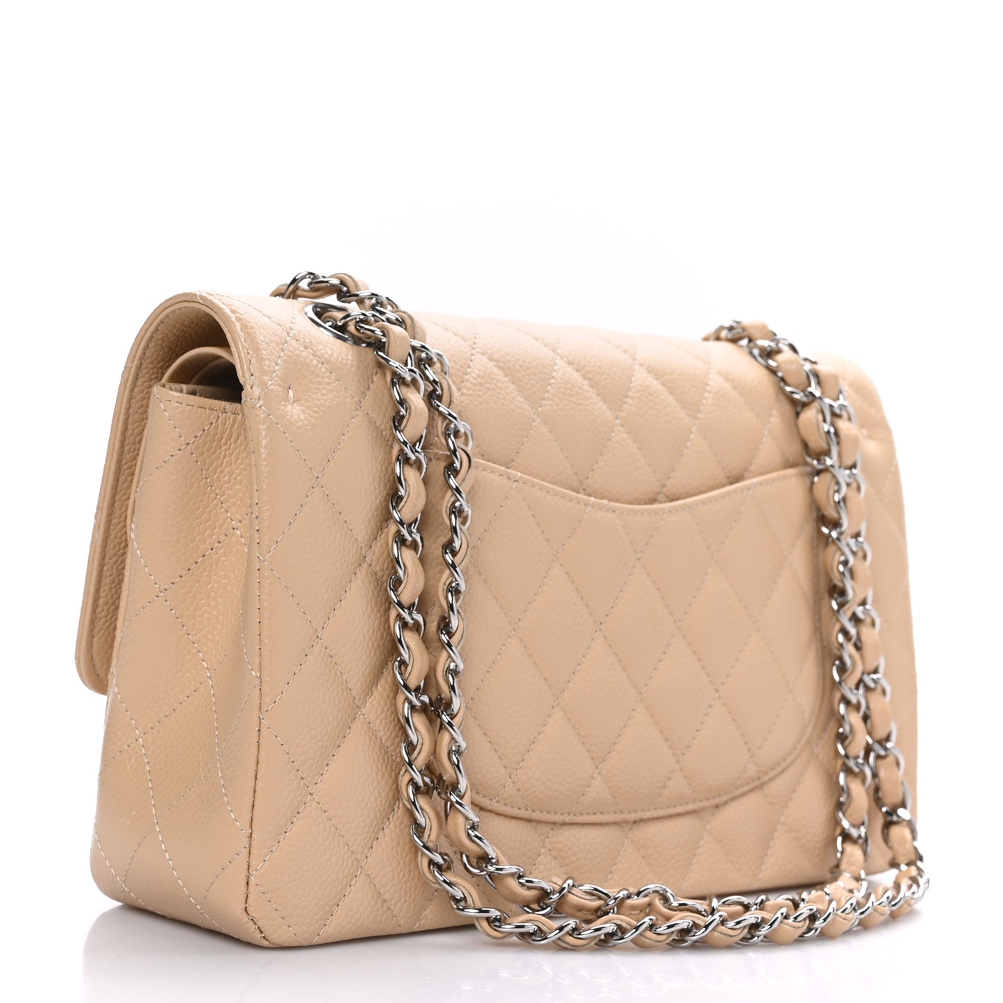 Caviar Quilted Medium Double Flap Beige
