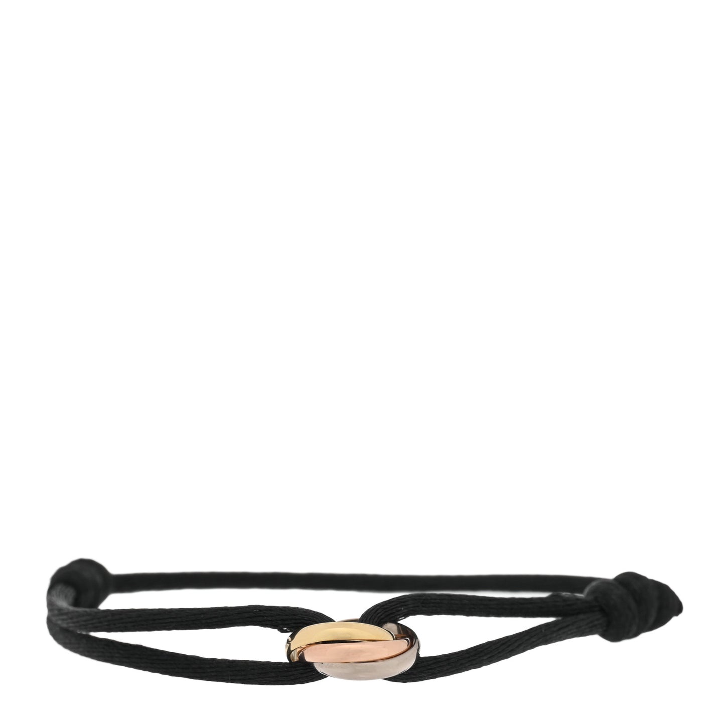 18K Pink Yellow White Gold Trinity Adjustable Cord Bracelet Black