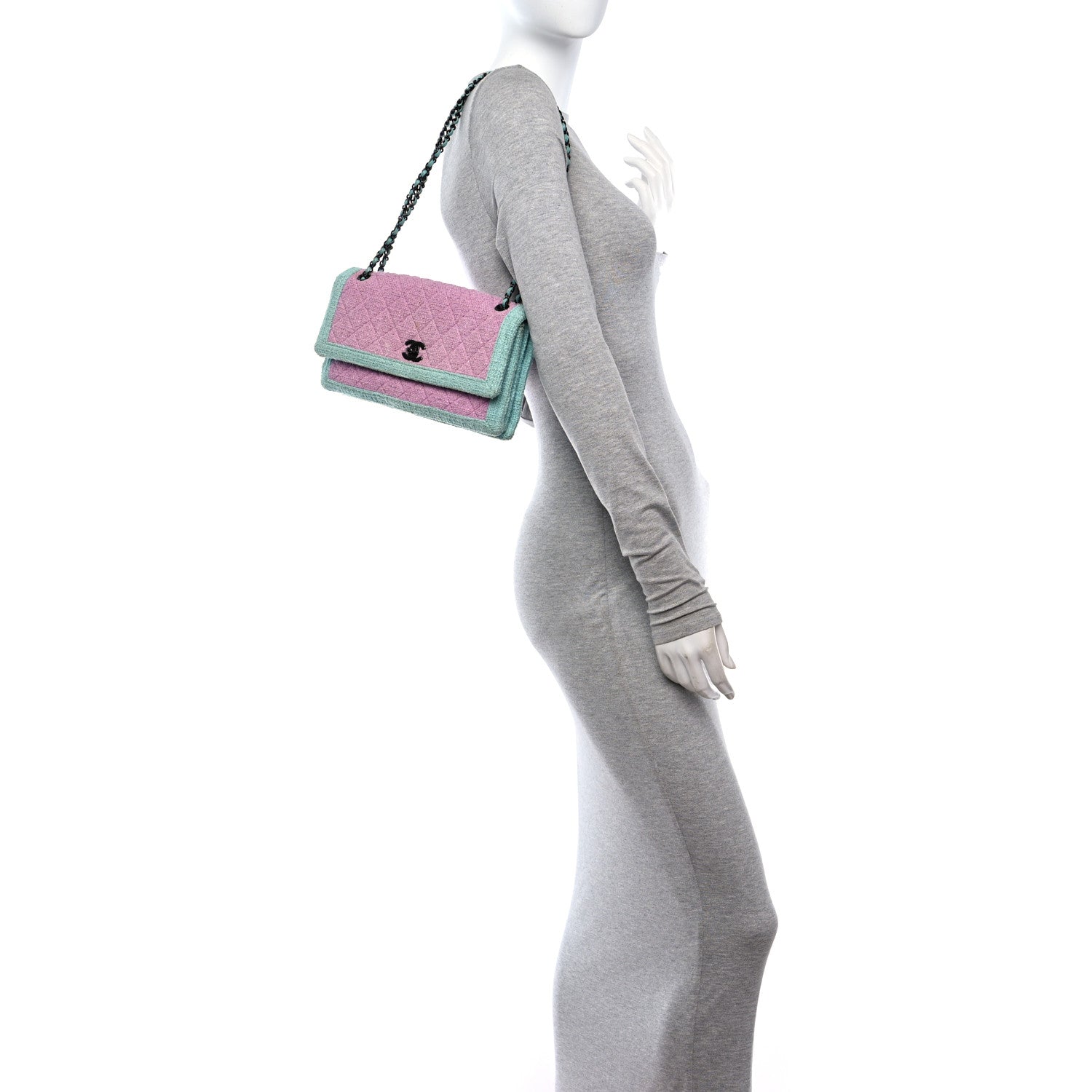 Chanel Tweed Quilted Flap Pink Blue 2 of 14