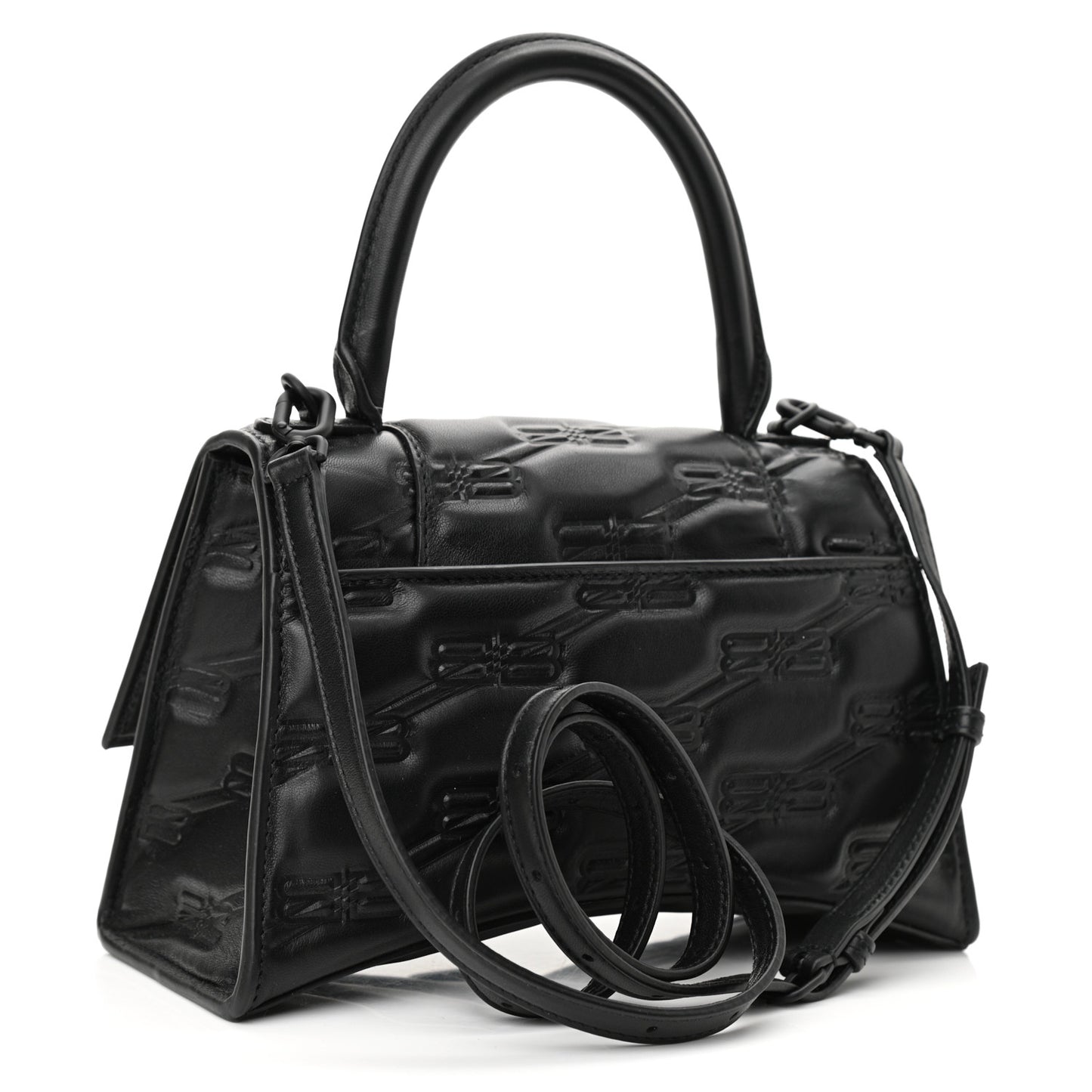 Nappa BB Monogram Embossed Small Hourglass Top Handle Bag Black