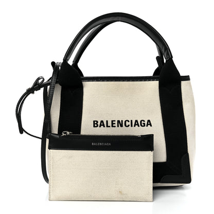 Balenciaga Cotton Canvas Calfskin Navy Cabas XS Natural Black 1 of 12