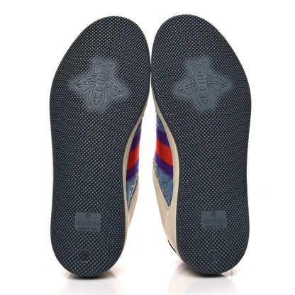 Gucci Calfskin Lame GG Monogram Web Womens Screener Sneakers 36 Blue Silver Dusty Milk Shine Purple 6 of 11