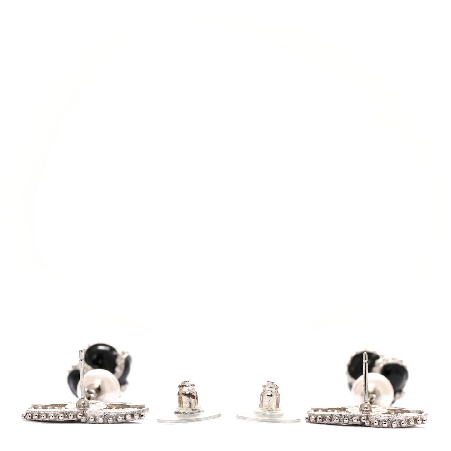 Metal Resin Bead Pearl CC Drop Earrings Silver White Black